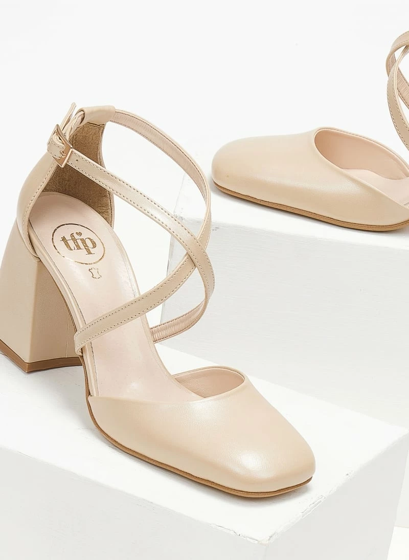 Γόβες στρογγυλές με χιαστί λουράκι Tfp - Μπέζ - Image 3