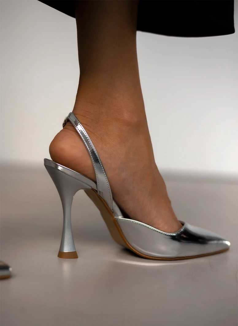 Γόβες μυτερές με μεταλλικές αποχρώσεις Tfp - Ασημί - Image 5