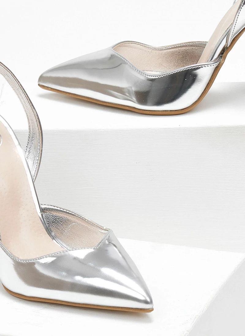 Γόβες μυτερές με μεταλλικές αποχρώσεις Tfp - Ασημί - Image 6