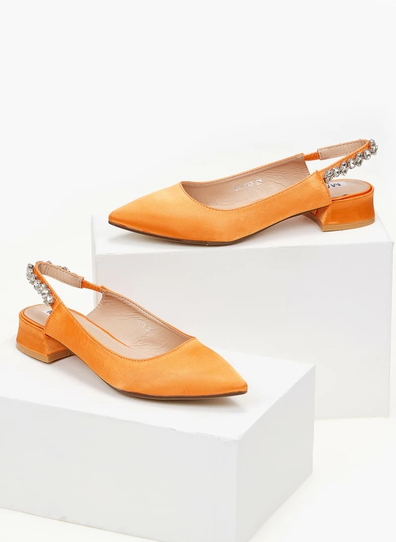 The Fashion Project Γόβες μυτερές σατέν με πέτρες - Πορτοκαλί - Image 5