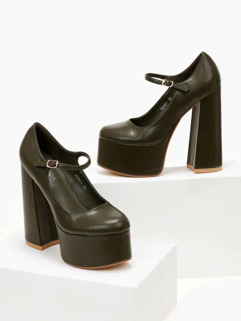 The Fashion Project Γόβες με φιάπα και κούμπωμα στο πλάι - Λαδί - Image 5