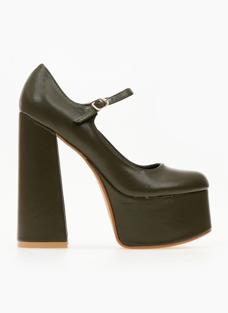 The Fashion Project Γόβες με φιάπα και κούμπωμα στο πλάι - Λαδί - Image 2