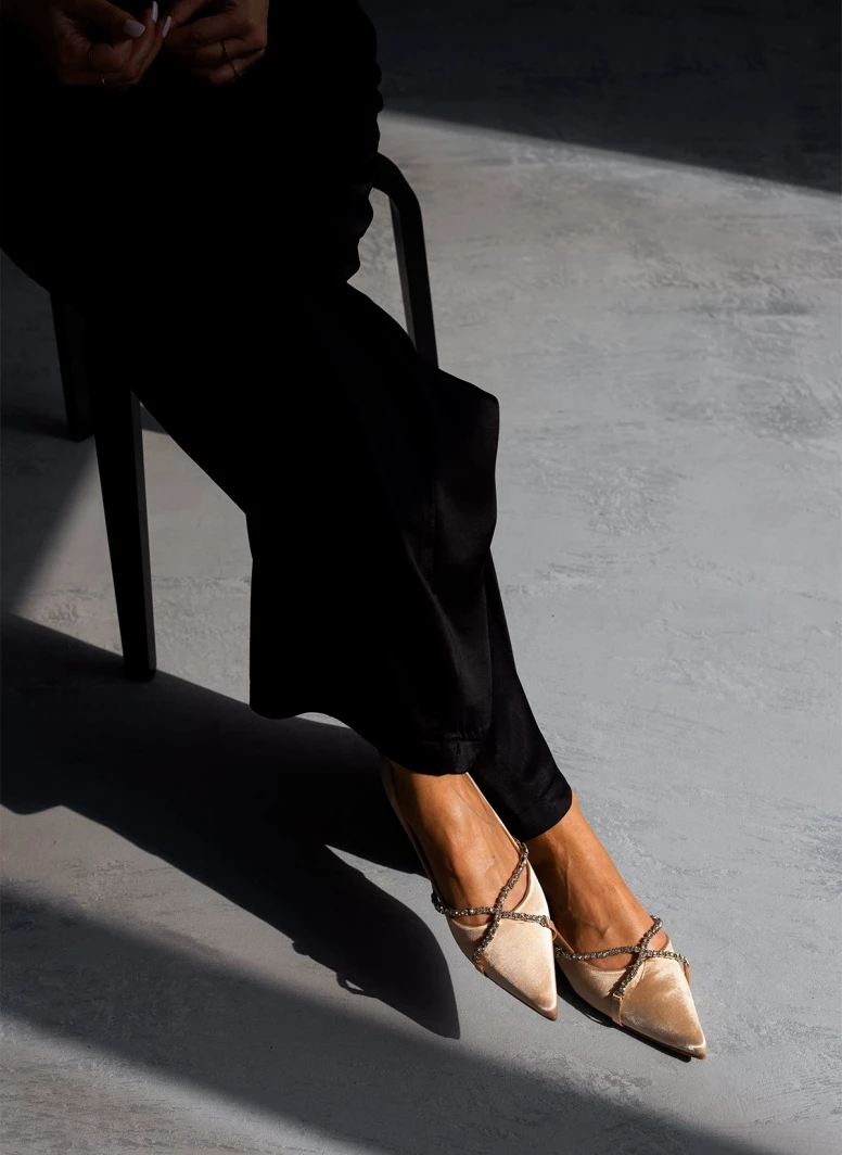 The Fashion Project Μπαλαρίνες σατέν με Strass χωρίς τακούνι - Άμμου - Image 4