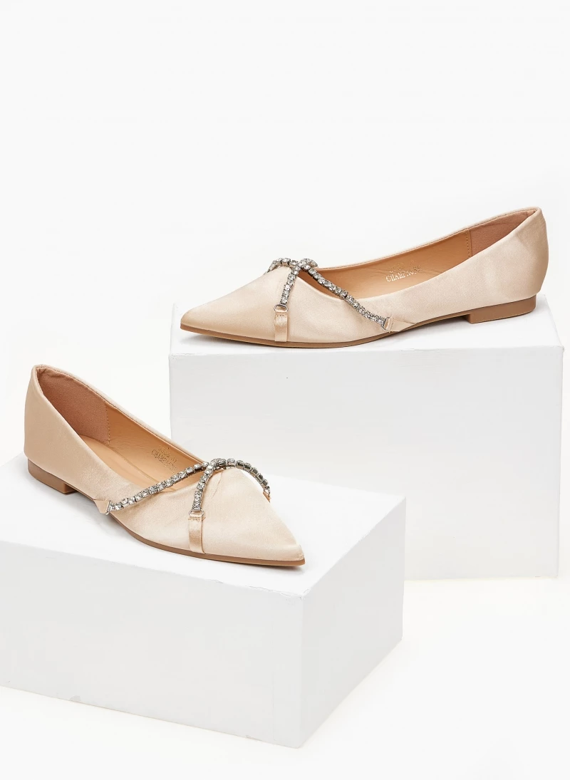 The Fashion Project Μπαλαρίνες σατέν με Strass χωρίς τακούνι - Άμμου - Image 6
