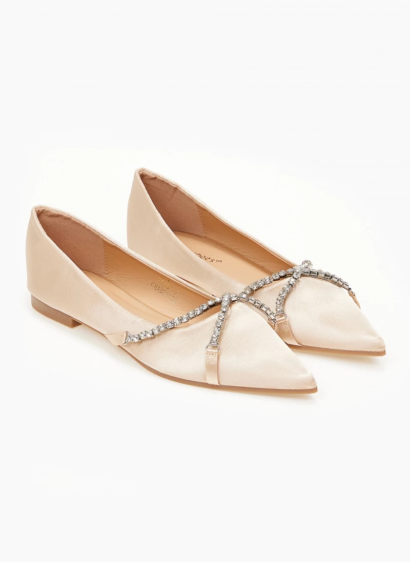 The Fashion Project Μπαλαρίνες σατέν με Strass χωρίς τακούνι - Άμμου - Image 5