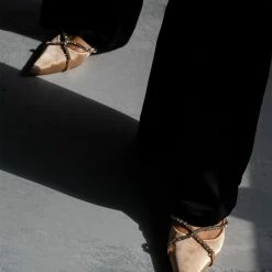 The Fashion Project Μπαλαρίνες σατέν με Strass χωρίς τακούνι - Άμμου