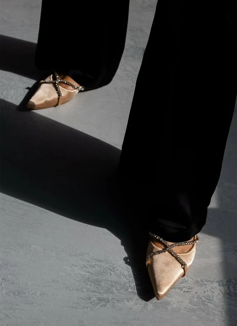 The Fashion Project Μπαλαρίνες σατέν με Strass χωρίς τακούνι - Άμμου