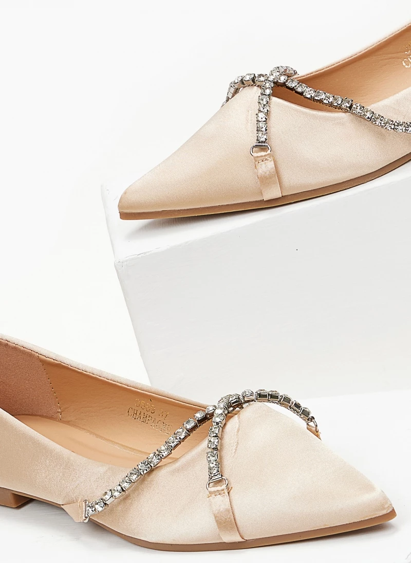 The Fashion Project Μπαλαρίνες σατέν με Strass χωρίς τακούνι - Άμμου - Image 3
