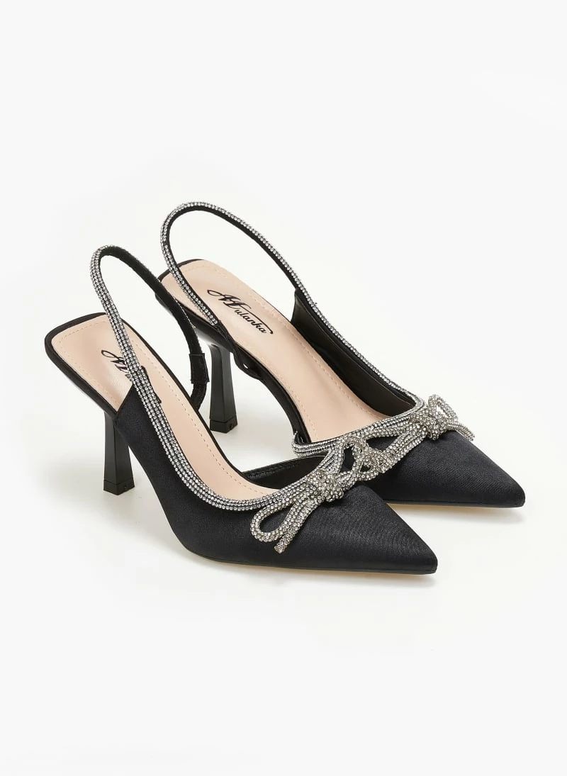 The Fashion Project Γόβες σατέν μυτερές με στρας φιόγκο - Μαύρο - Image 5