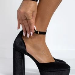 Γόβες Velvet με φιάπα και μπαρέτα Tfp - Μαύρο