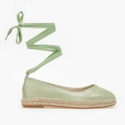 The Fashion Project Μπαλαρίνες Lace Up με σχοίνινη σόλα - Λαχανί