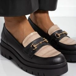 Loafers Chunky με Pattern Estil - Μαύρο/Μπεζ