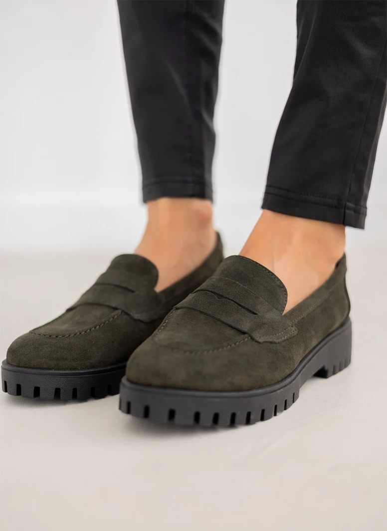 Loafers δερμάτινα καστόρινα Estil - Λαδί