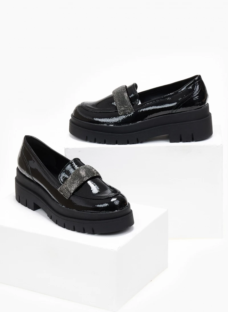 Loafers λουστρίνι με Strass Estil - Μαύρο - Image 5
