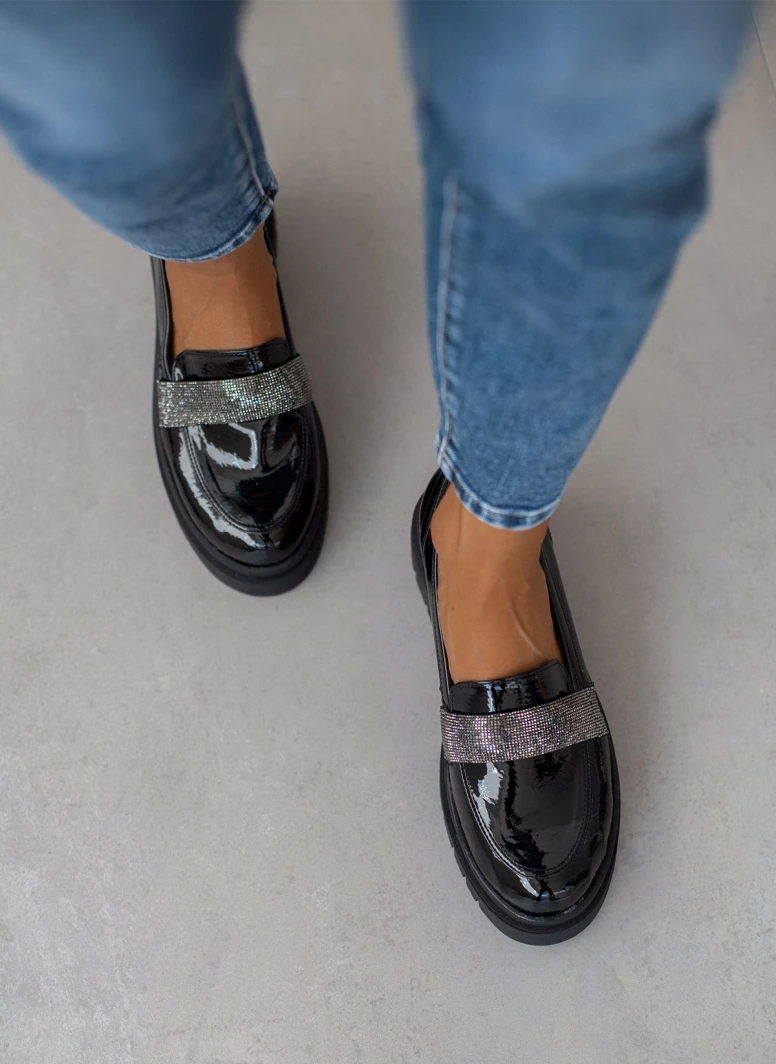 Loafers λουστρίνι με Strass Estil - Μαύρο - Image 7