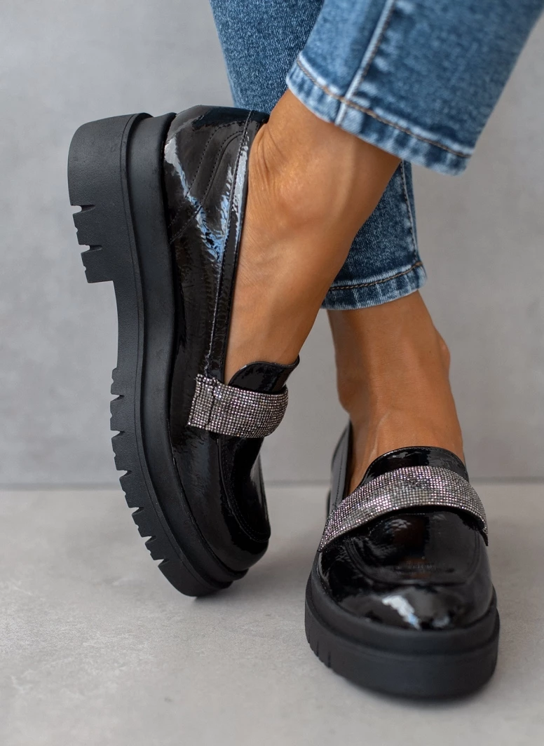 Loafers λουστρίνι με Strass Estil - Μαύρο