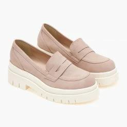 Loafers Suede με Chunky σόλα Estil - Nude