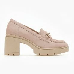 Loafers Suede με τακούνι Estil - Nude