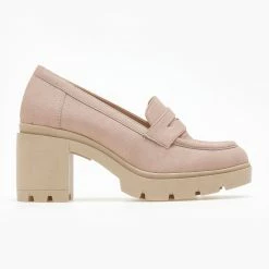 Loafers Suede με τακούνι Estil - Nude