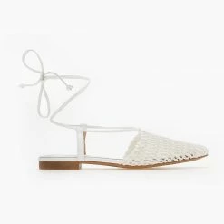 The Fashion Project Μπαλαρίνες με πλεκτό σχέδιο και κορδόνια - Λευκό