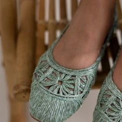 The Fashion Project Μπαλαρίνες ψάθινες με πλεκτό σχέδιο - Μέντα