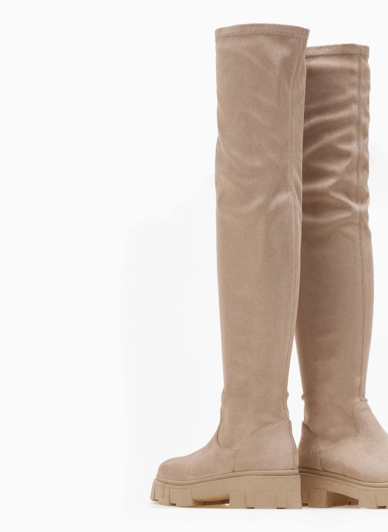 The Fashion Project Μπότες Chunky πάνω από το γόνατο - Μπεζ - Image 5