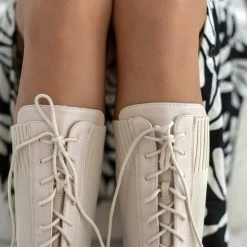 The Fashion Project Μπότες κάλτσα με κορδόνια - Μπεζ