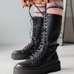 The Fashion Project Μπότες με κορδόνια και ψηλή σόλα - Μαύρο