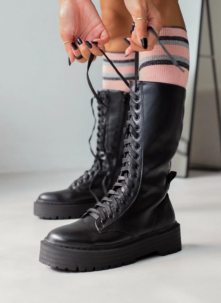 The Fashion Project Μπότες με κορδόνια και ψηλή σόλα - Μαύρο