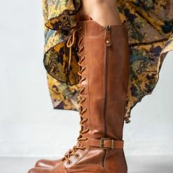 The Fashion Project Μπότες με κορδόνια και ζωνάκι - Ταμπά