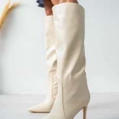 The Fashion Project Μπότες μυτερές με λεπτό τακούνι - Μπεζ