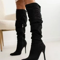 The Fashion Project Μπότες πάνω από το γόνατο με σούρες - Μαύρο