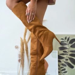 The Fashion Project Μπότες Suede με λεπτό τακούνι - Κάμελ