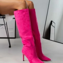 The Fashion Project Μπότες Suede με λεπτό τακούνι - Φούξια