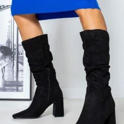 The Fashion Project Μπότες Suede με σούρες - Μαύρο