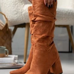 The Fashion Project Μπότες Suede με σούρες - Κεραμιδί