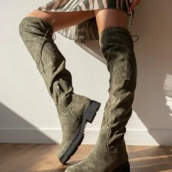 The Fashion Project Μπότες πάνω από το γόνατο Suede - Χακί