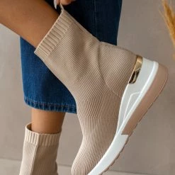 The Fashion Project Sneaker μποτάκια με πλεκτό σχέδιο - Μπεζ