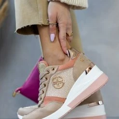 Xti Footwear Sneakers Wedges με Glitter Xti 141116 - Μπεζ