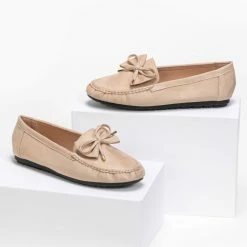 The Fashion Project Loafers Suede με φιόγκο - Μπεζ